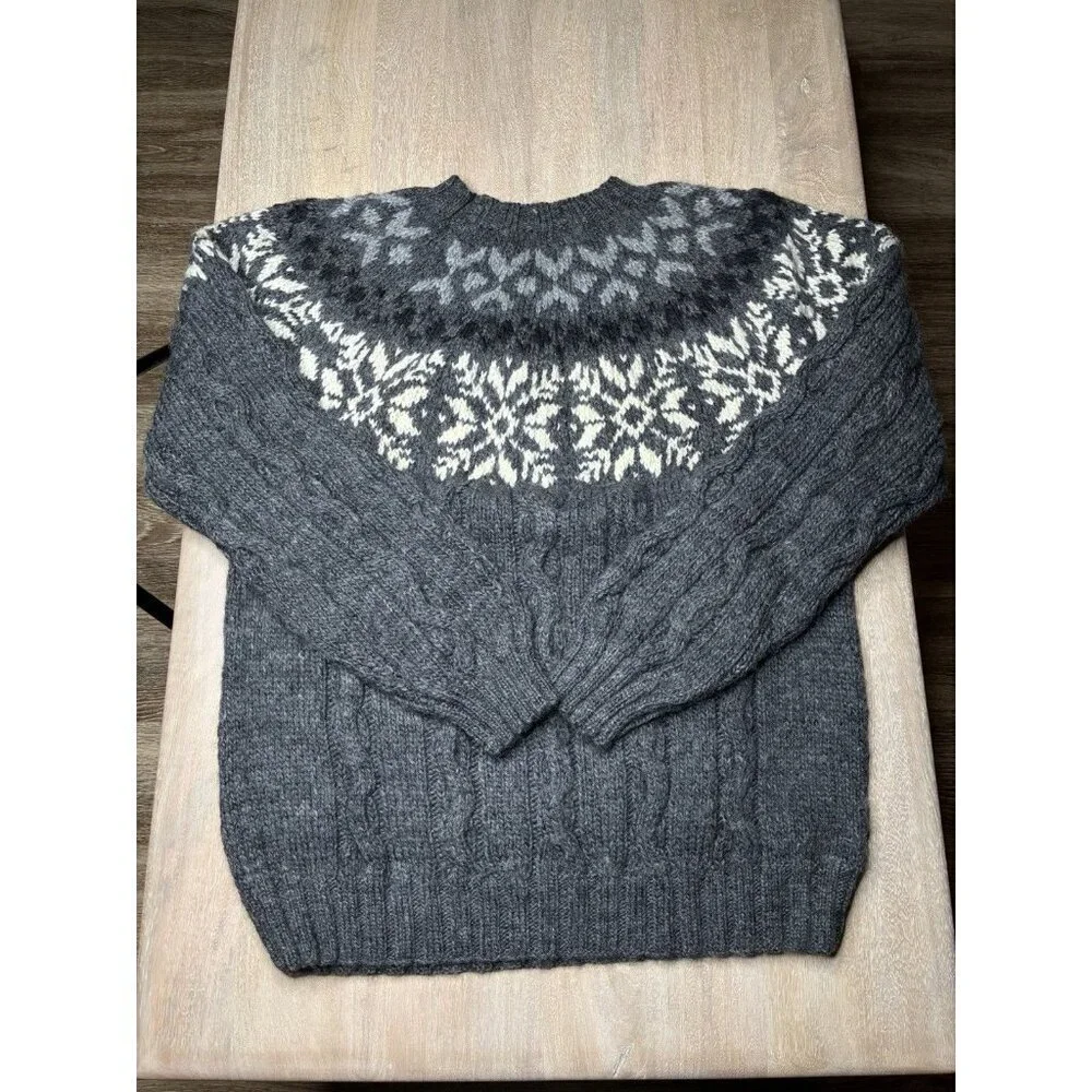 Vintage Timberland Fair Isle Wool Gray Chunky Handknit Sweater Size Small